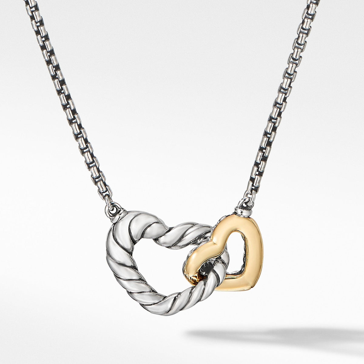 Cable Collectibles® Double Heart Necklace with 18K Yellow Gold, Sterling Silver, Long's Jewelers