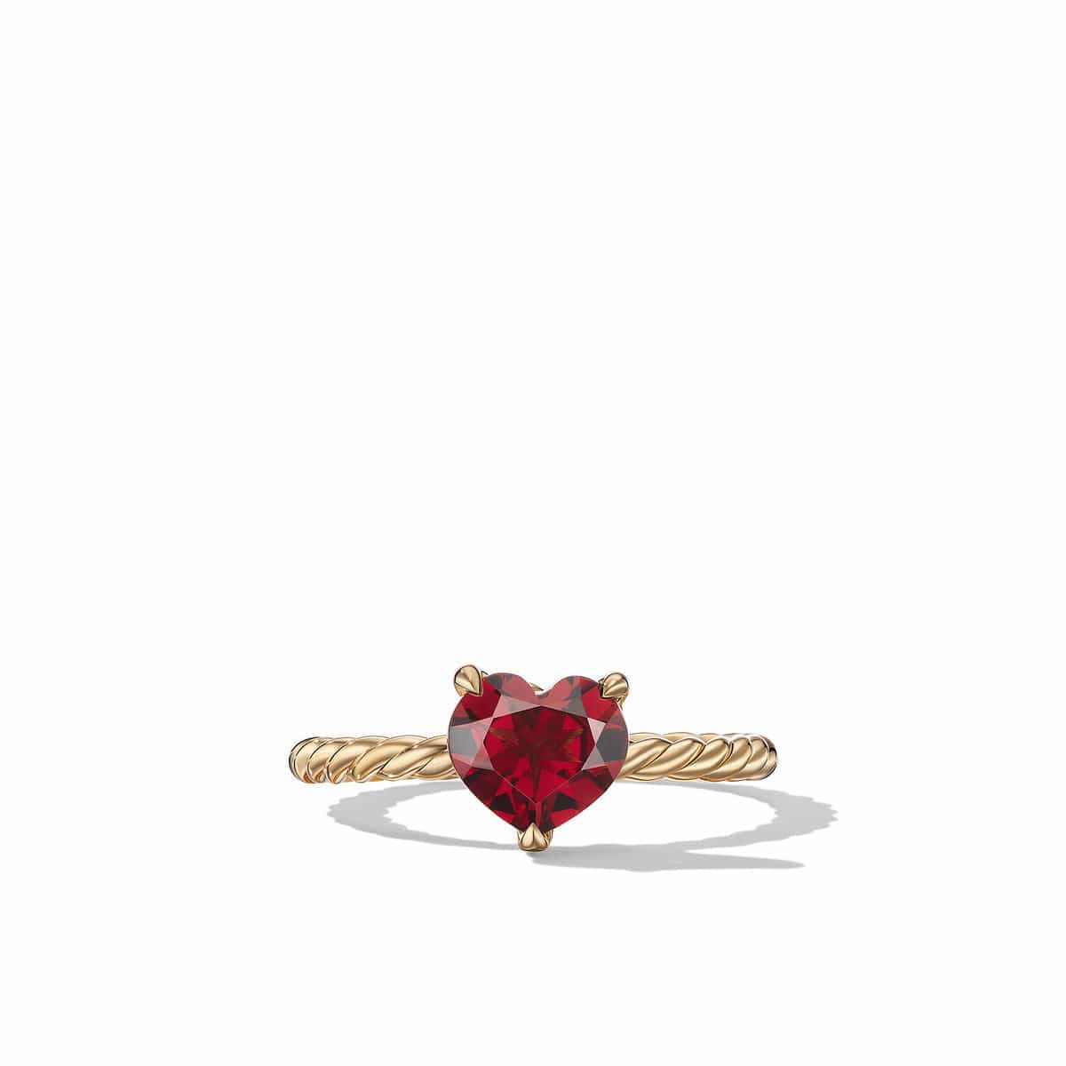 Chatelaine Heart Ring in 18K Yellow Gold with Garnet, Yellow Gold, Long's Jewelers