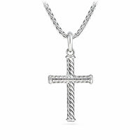 Cable Cross Pendant in Sterling Silver, 35mm