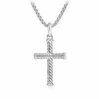 Cable Cross Pendant in Sterling Silver, 35mm