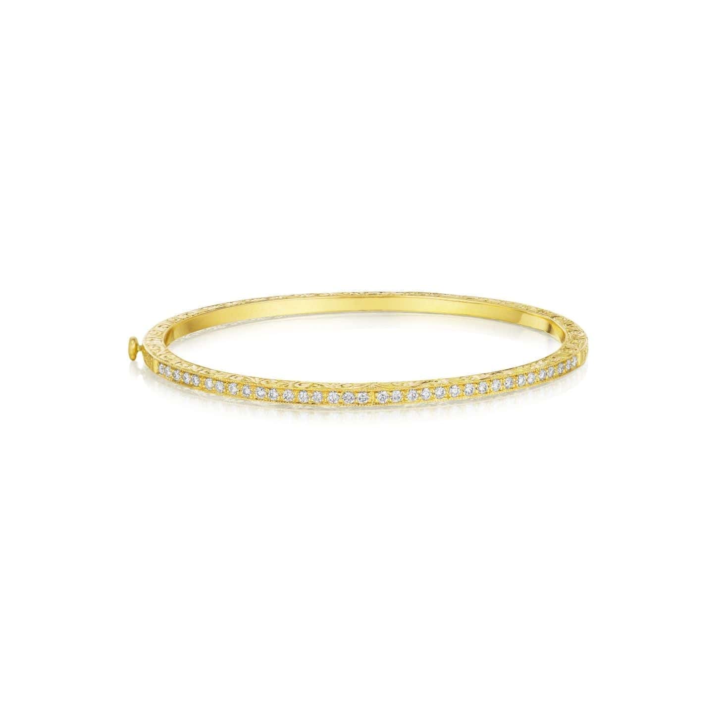 18K Yellow Gold Thin Diamond Bangle, 18K Yellow Gold Thin Diamond Bangle, Long's Jewelers