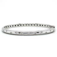 18K White Gold Burnish Set Diamond Bangle