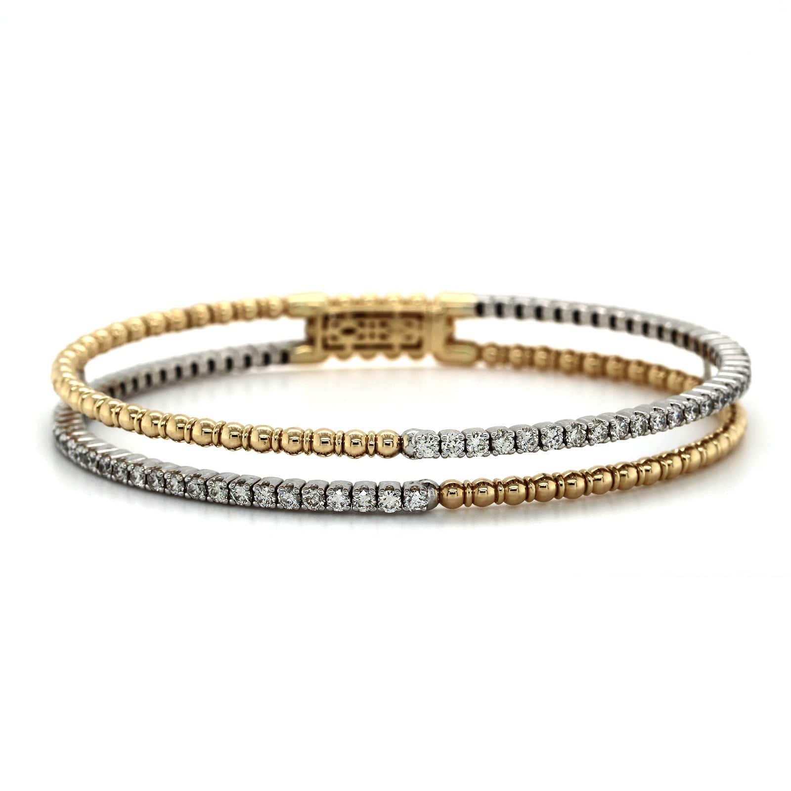 14K Yellow Gold 2 Row Beaded Diamond Bangle Bracelet, 14k yellow gold, Long's Jewelers