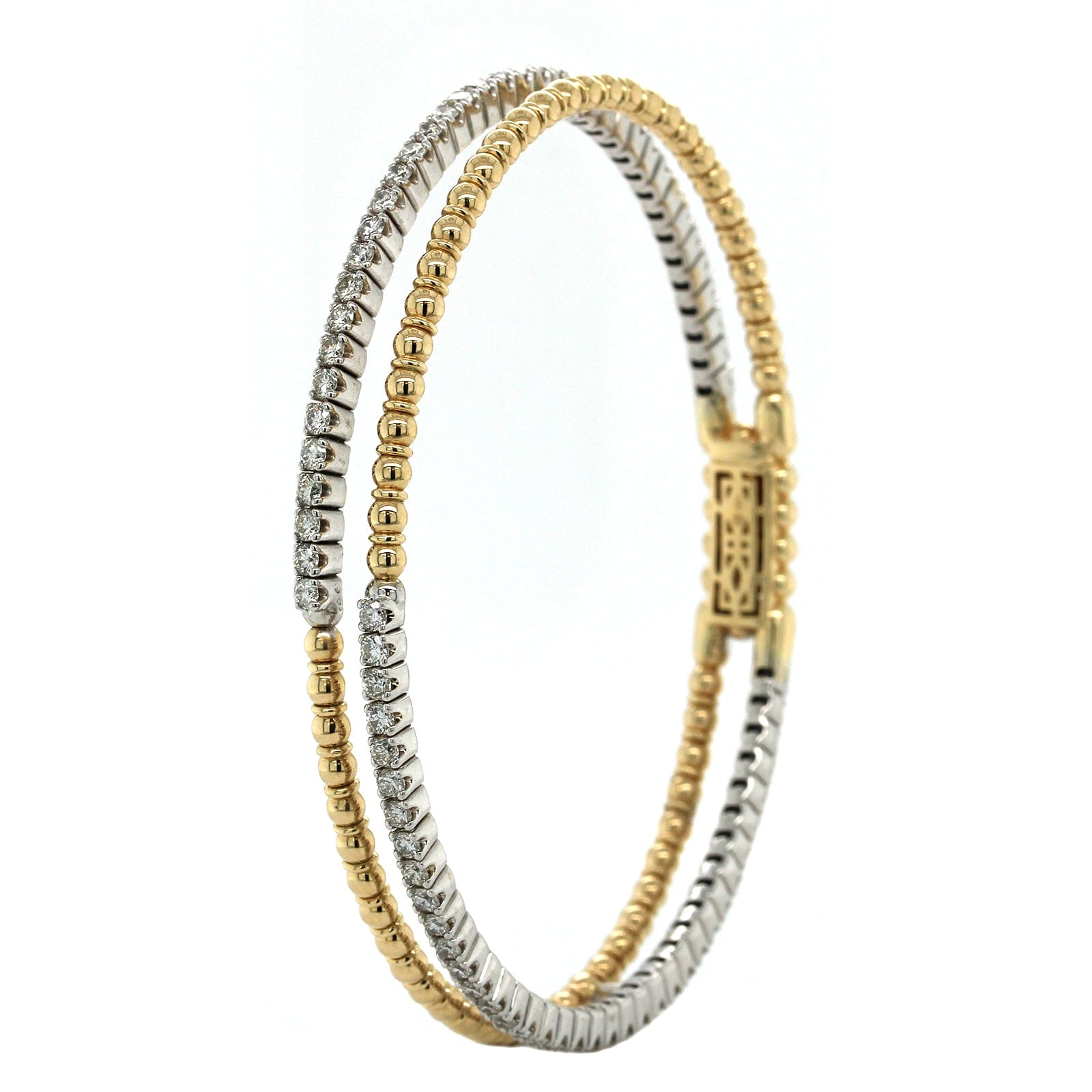 14K Yellow Gold 2 Row Beaded Diamond Bangle Bracelet, 14k yellow gold, Long's Jewelers