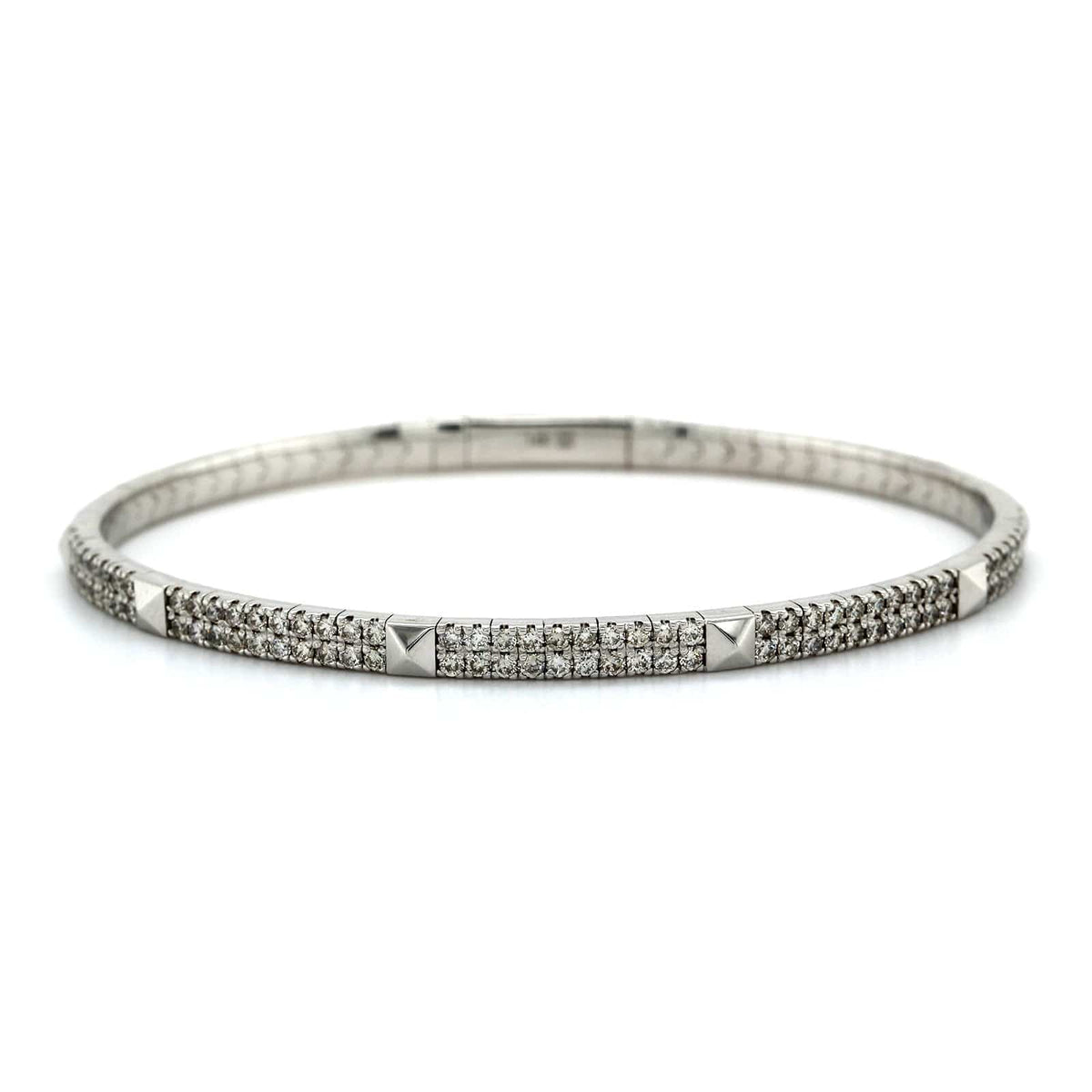 14K White Gold Flexible 2 Row Diamond Bangle Bracelet, 14k white gold, Long's Jewelers