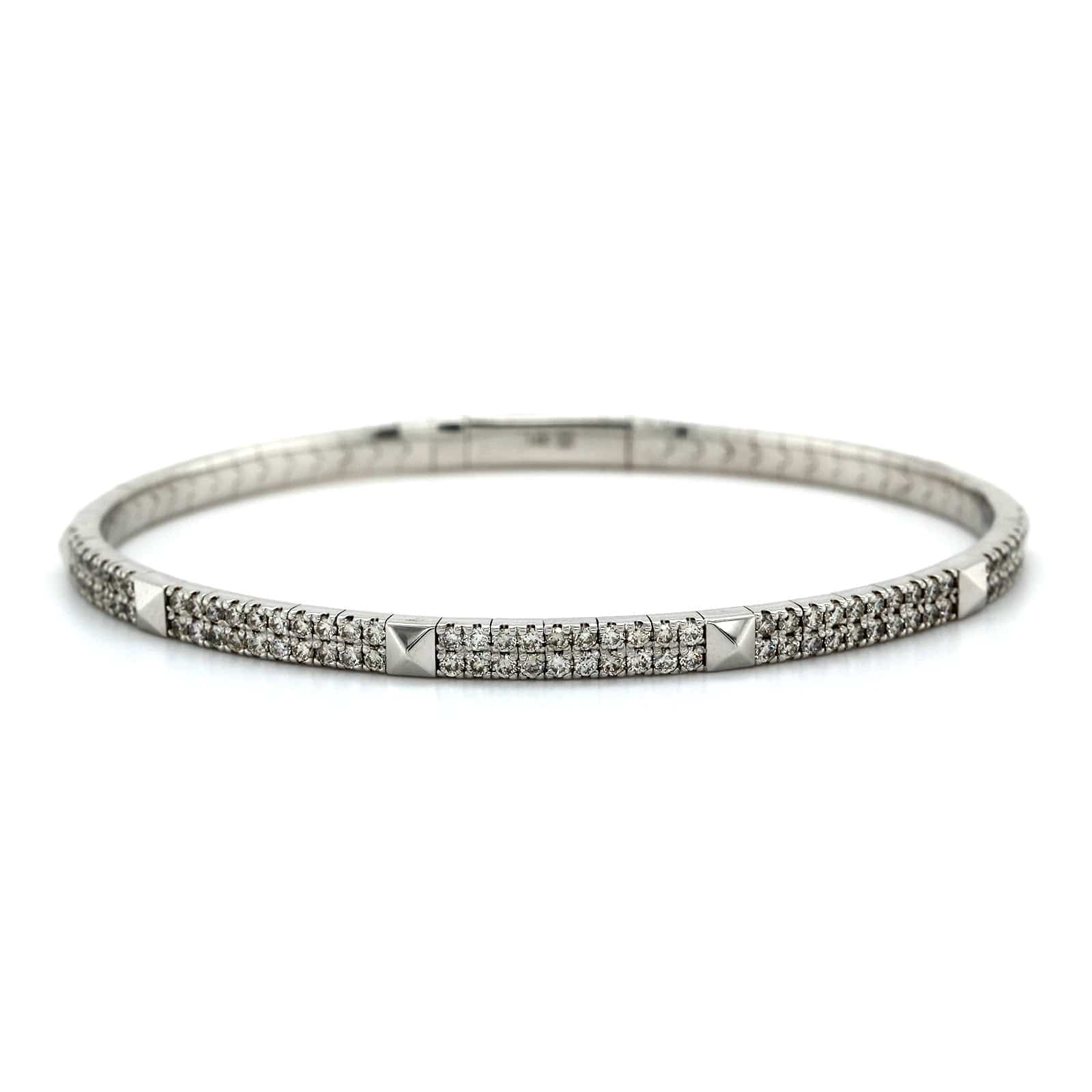 14K White Gold Flexible 2 Row Diamond Bangle Bracelet, 14k white gold, Long's Jewelers