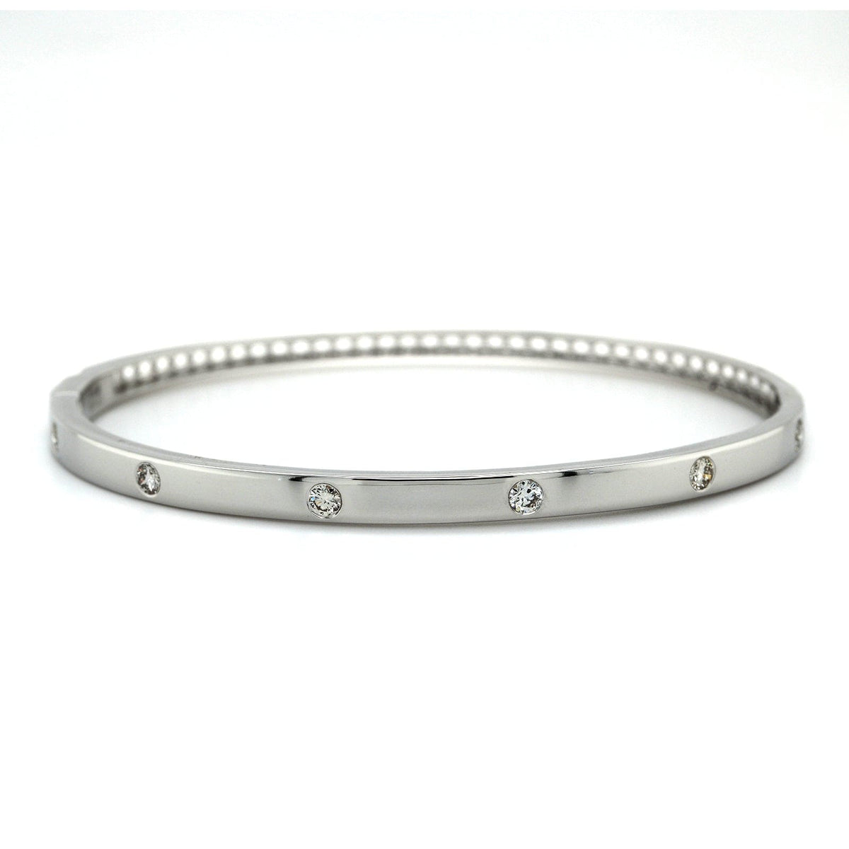 14K White Gold Burnished Set Diamond Bangle Bracelet, 14k white gold, Long's Jewelers