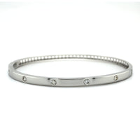 14K White Gold Burnished Set Diamond Bangle Bracelet, 14k white gold, Long's Jewelers
