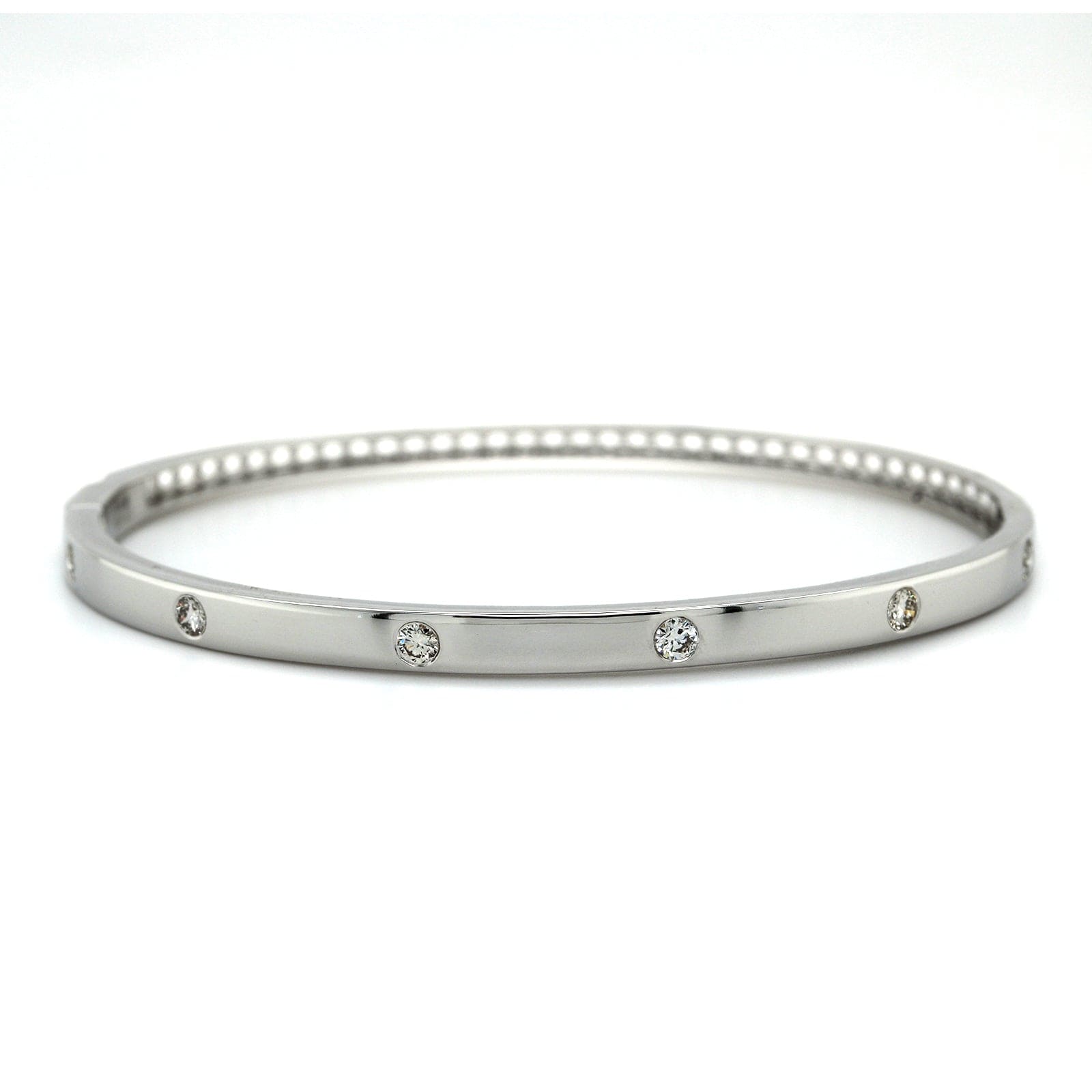 14K White Gold Burnished Set Diamond Bangle Bracelet, 14k white gold, Long's Jewelers
