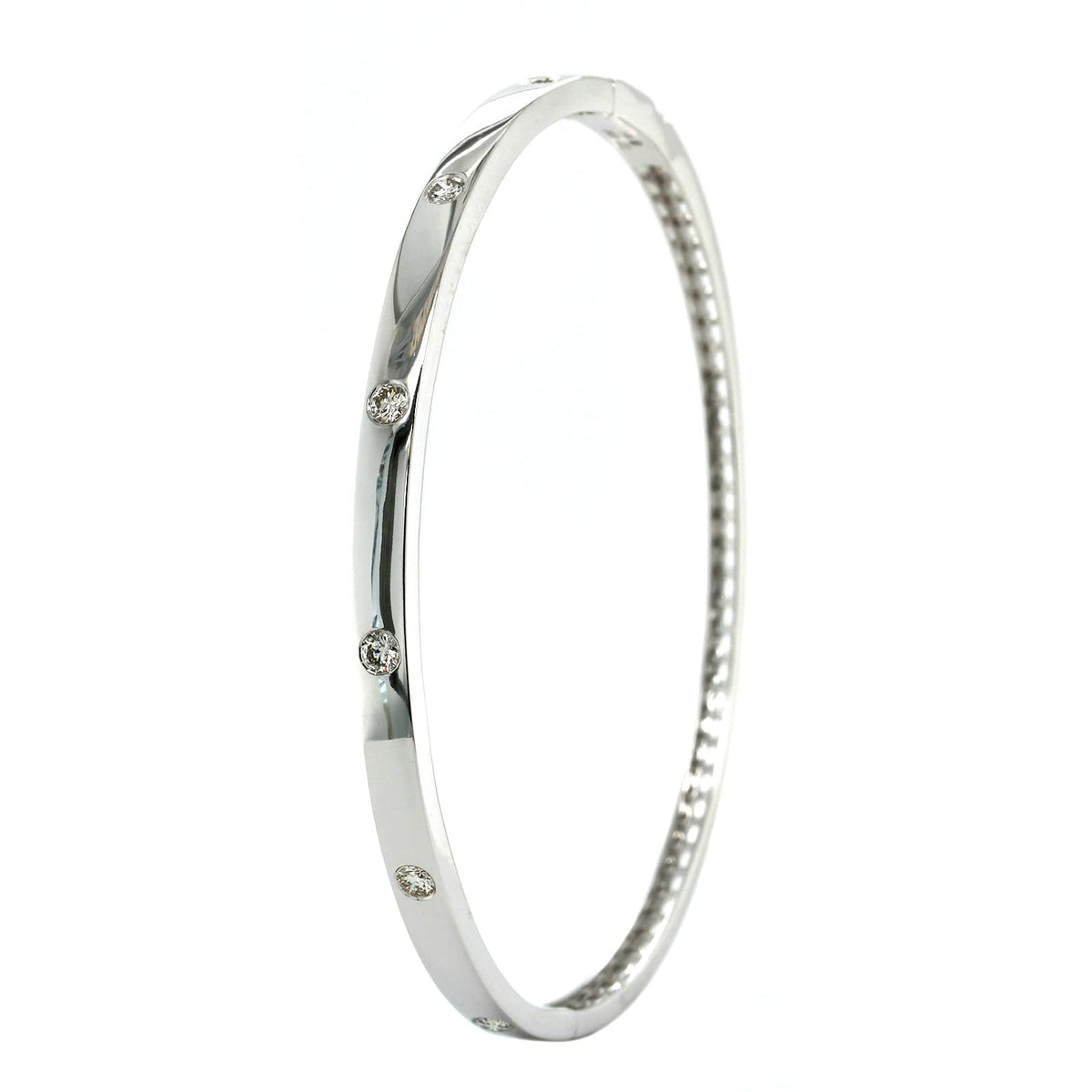 14K White Gold Burnished Set Diamond Bangle Bracelet, 14k white gold, Long's Jewelers