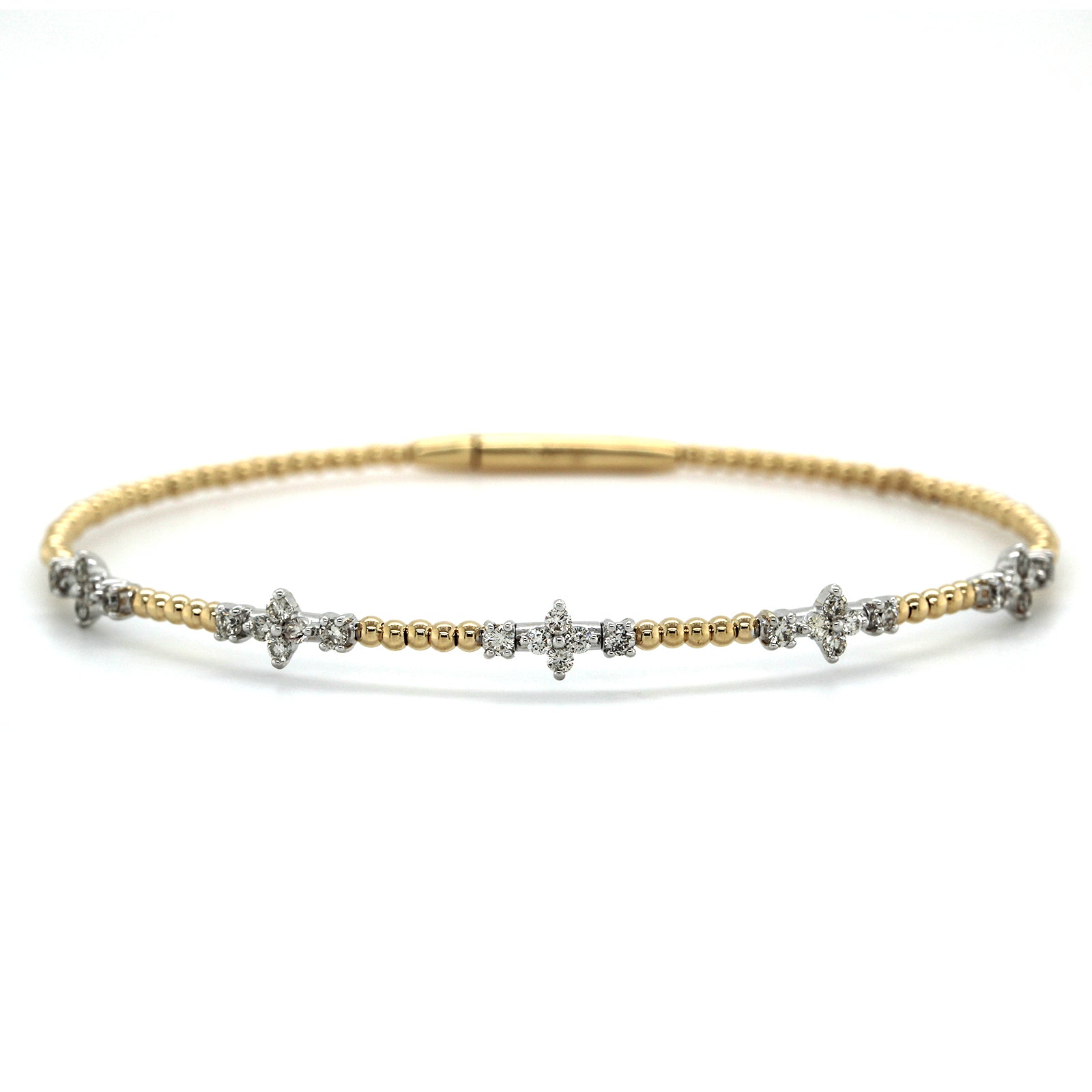 14K Yellow Gold Beaded Flex Diamond Bangle Bracelet, 14k yellow gold, Long's Jewelers