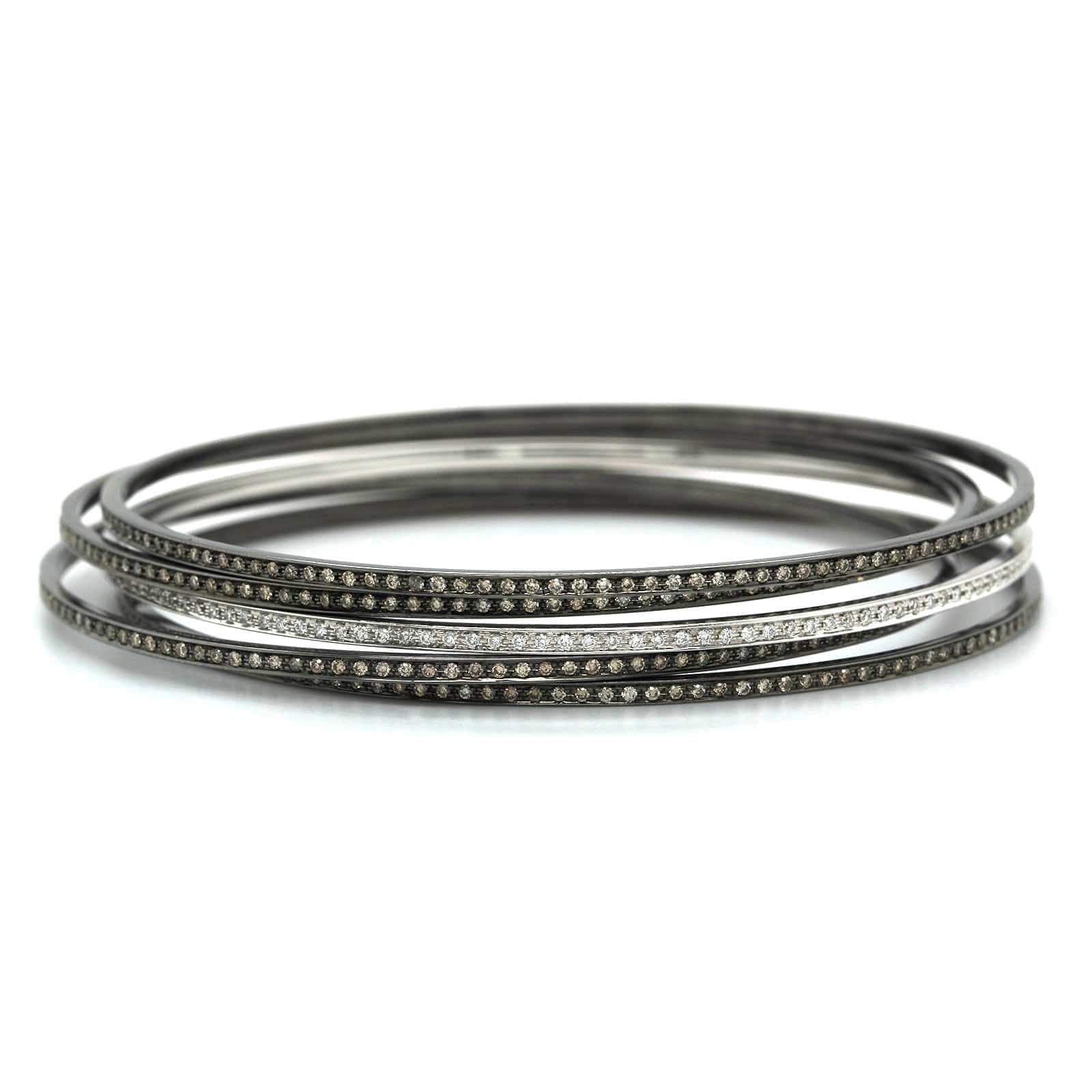 18K White and Blacken Gold 5 Diamond Bangle Bracelet, Long's Jewelers