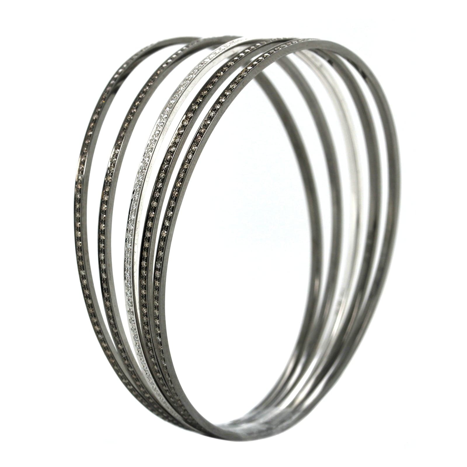 18K White and Blacken Gold 5 Diamond Bangle Bracelet, Long's Jewelers