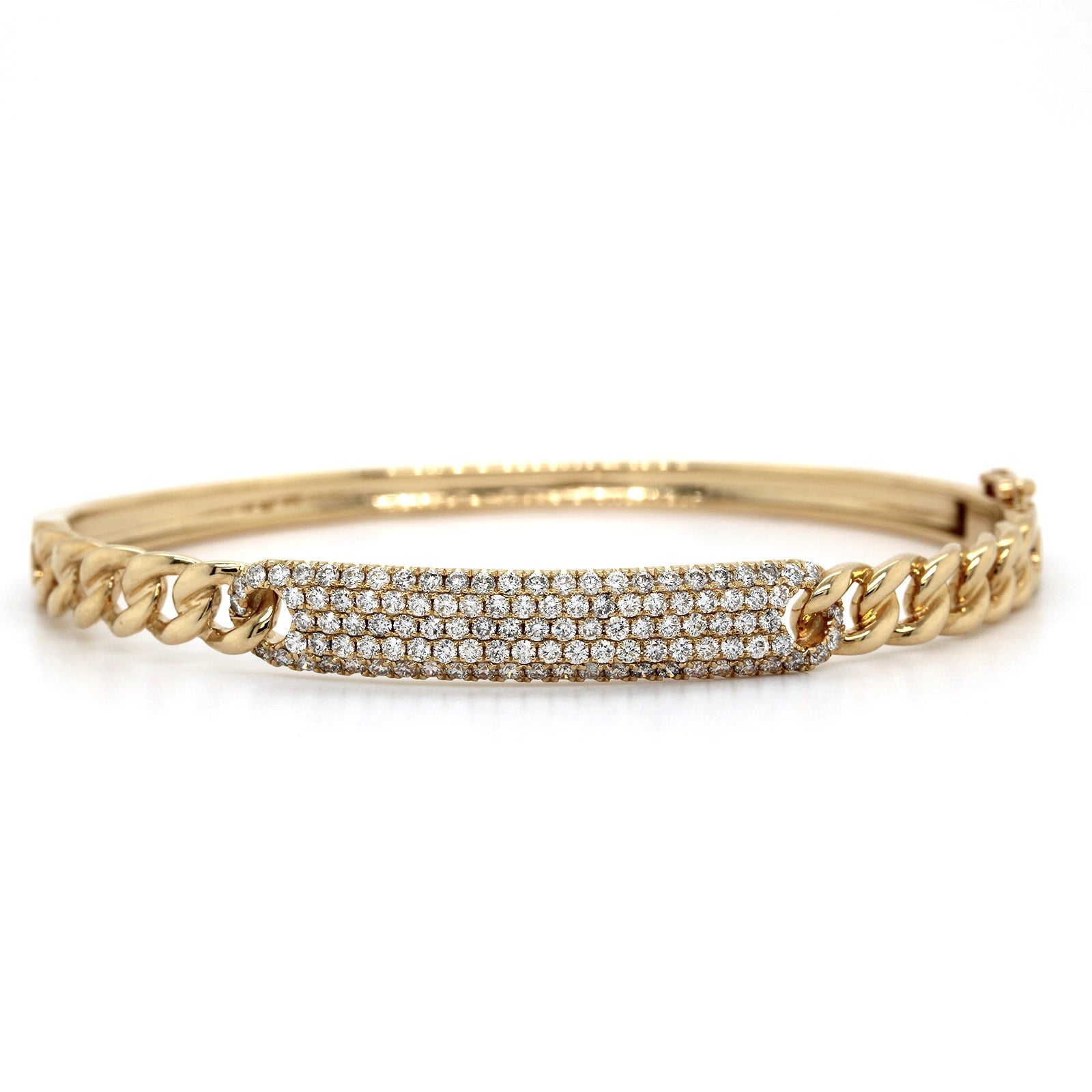 14K Yellow Gold Pave Diamond Bar Curb Bangle Bracelet, 14k yellow gold, Long's Jeweler's