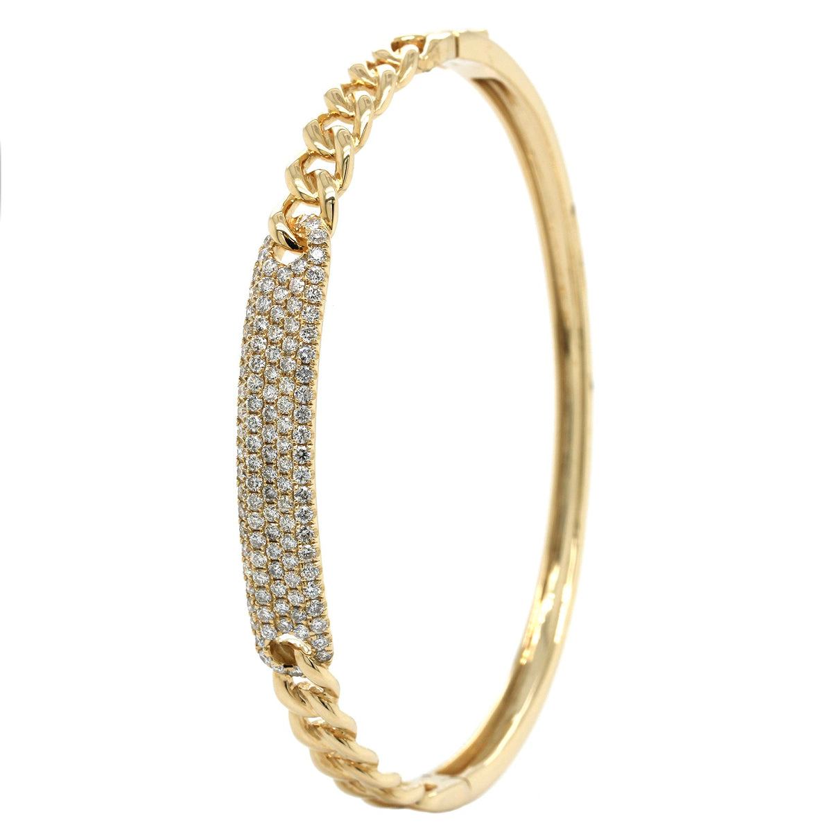 14K Yellow Gold Pave Diamond Bar Curb Bangle Bracelet, 14k yellow gold, Long's Jeweler's