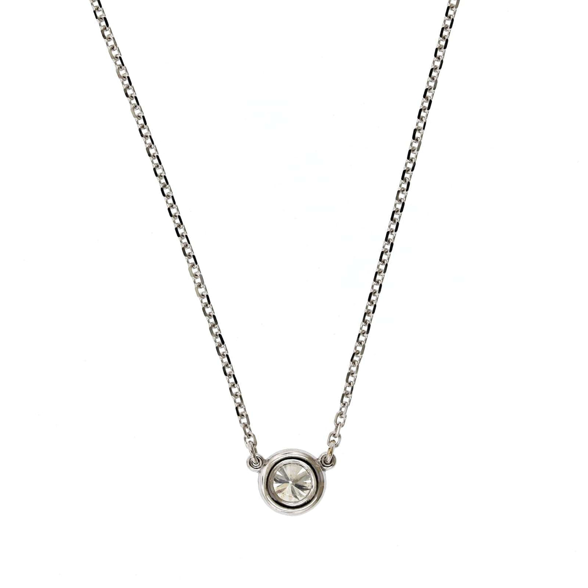 14K White Gold Diamond Bezel Necklace