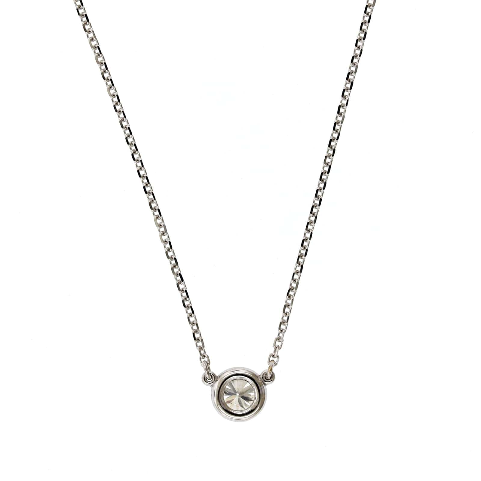 14K White Gold Diamond Bezel Necklace