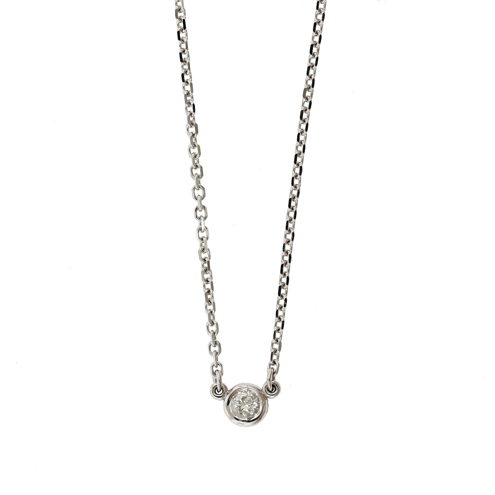 14K White Gold Diamond Bezel Necklace