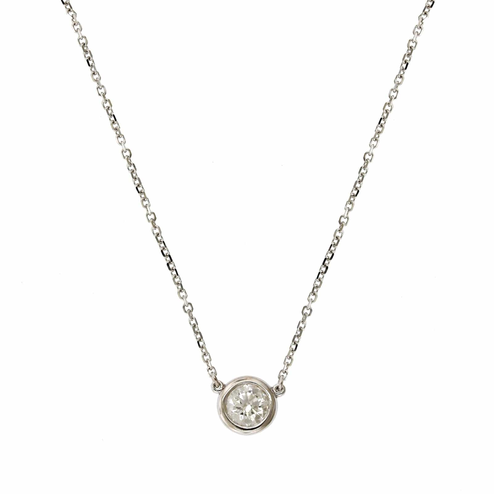 14K White Gold Diamond Bezel Necklace
