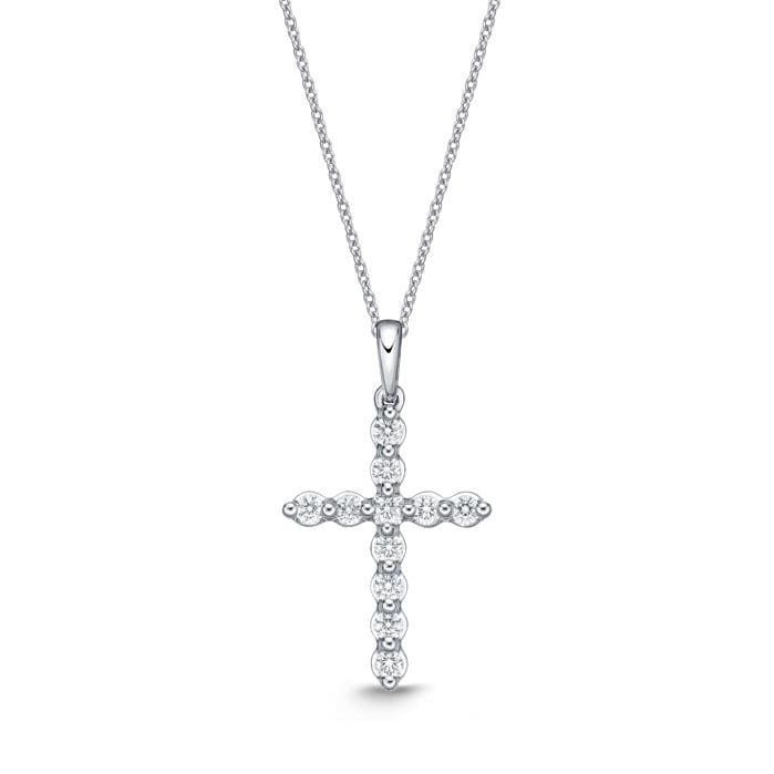 18K White Gold Diamond Cross Pendant