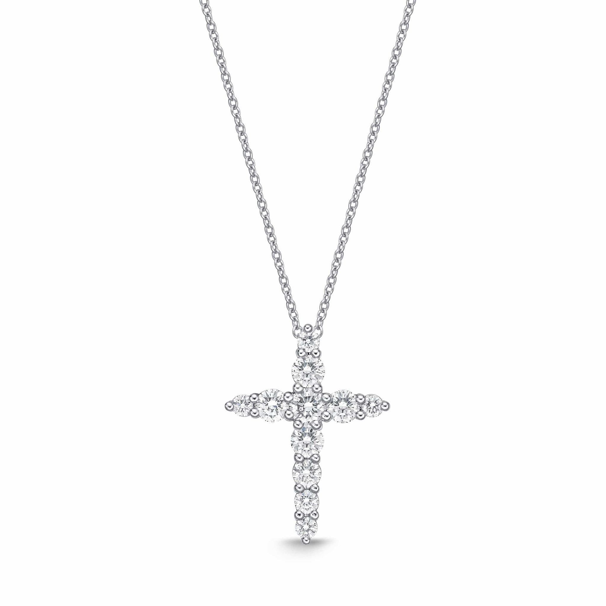 18K White Gold Diamond Cross Necklace