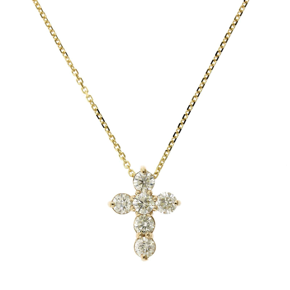 14K Yellow Gold Diamond Small Cross Necklace