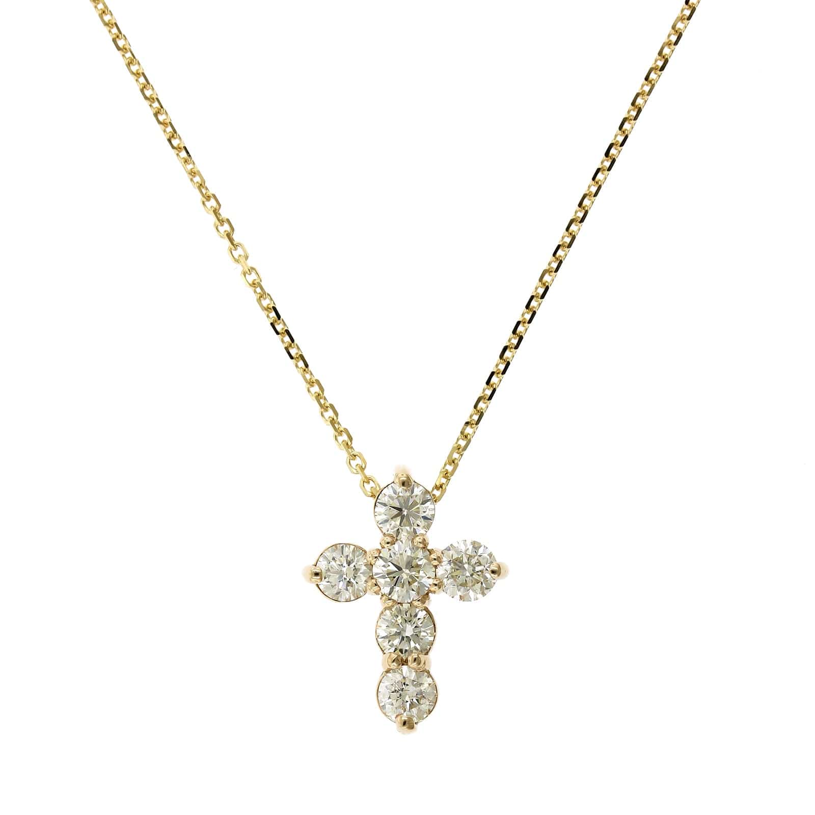 14K Yellow Gold Diamond Small Cross Necklace