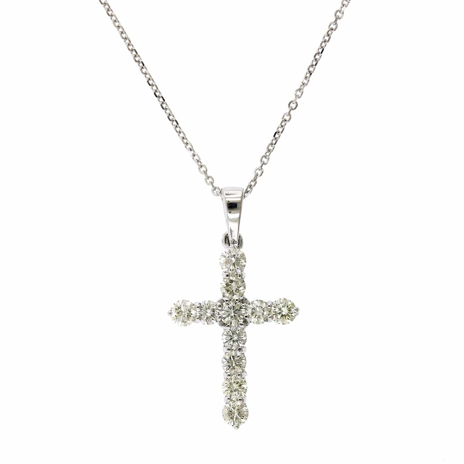 14K White Gold Diamond Cross Necklace, 14k white gold, Long's Jewelers