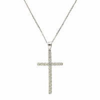 14K White Gold Slim Diamond Cross Necklace, 14k white gold, Long's Jewelers