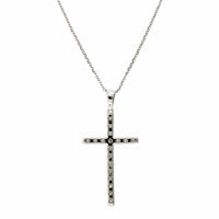 14K White Gold Slim Diamond Cross Necklace, 14k white gold, Long's Jewelers