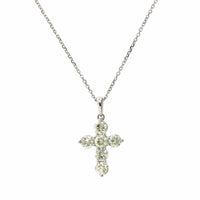 14K White Gold Small Diamond Cross Necklace, 14k white gold, Long's Jewelers