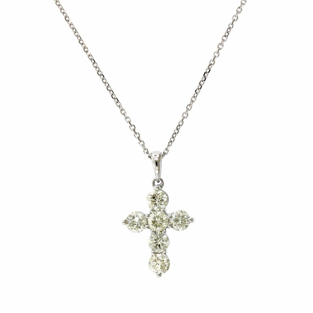 14K White Gold Small Diamond Cross Necklace, 14k white gold, Long's Jewelers