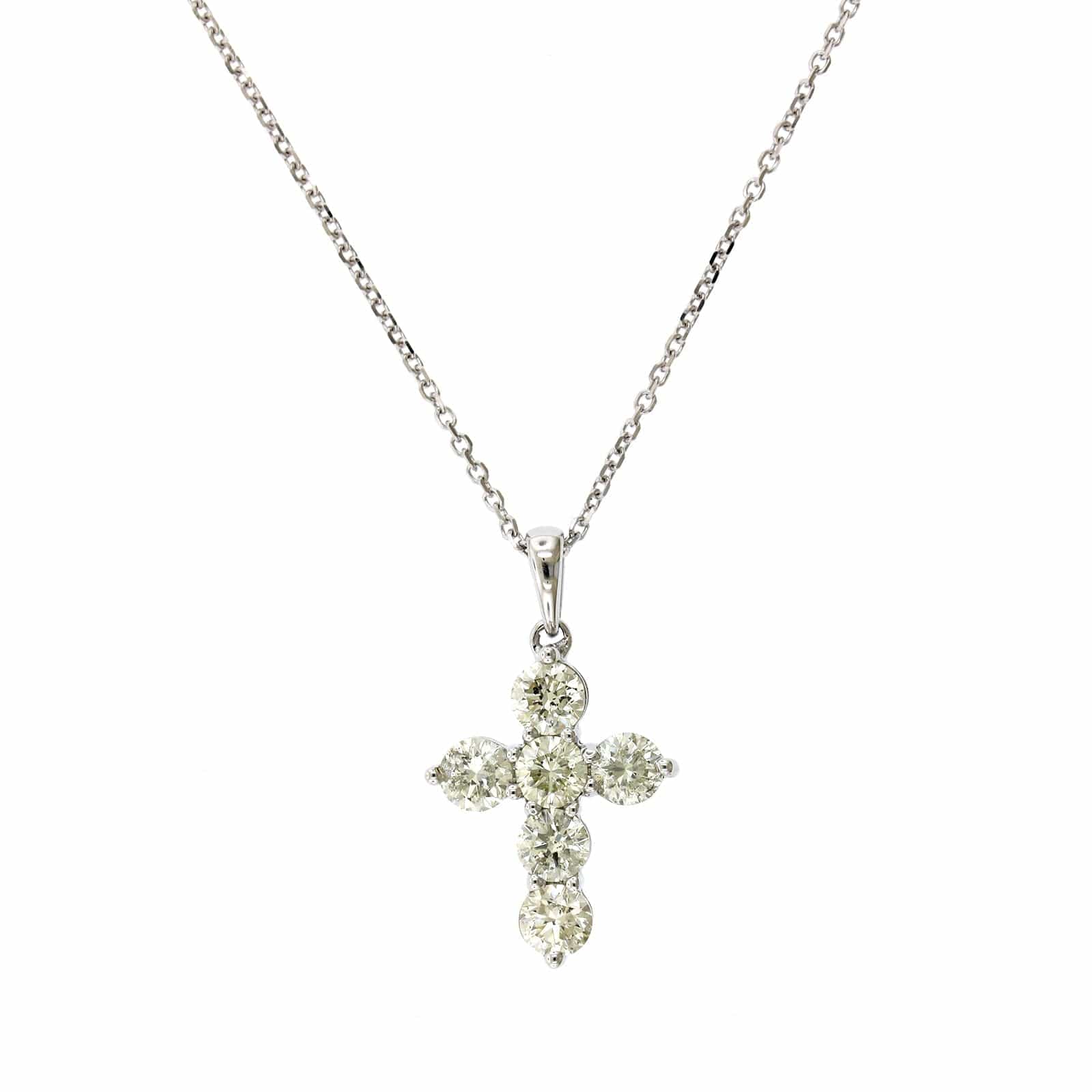 14K White Gold Small Diamond Cross Necklace, 14k white gold, Long's Jewelers