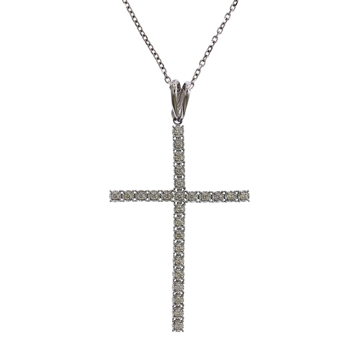 14K White Gold Slim Diamond Cross Necklace