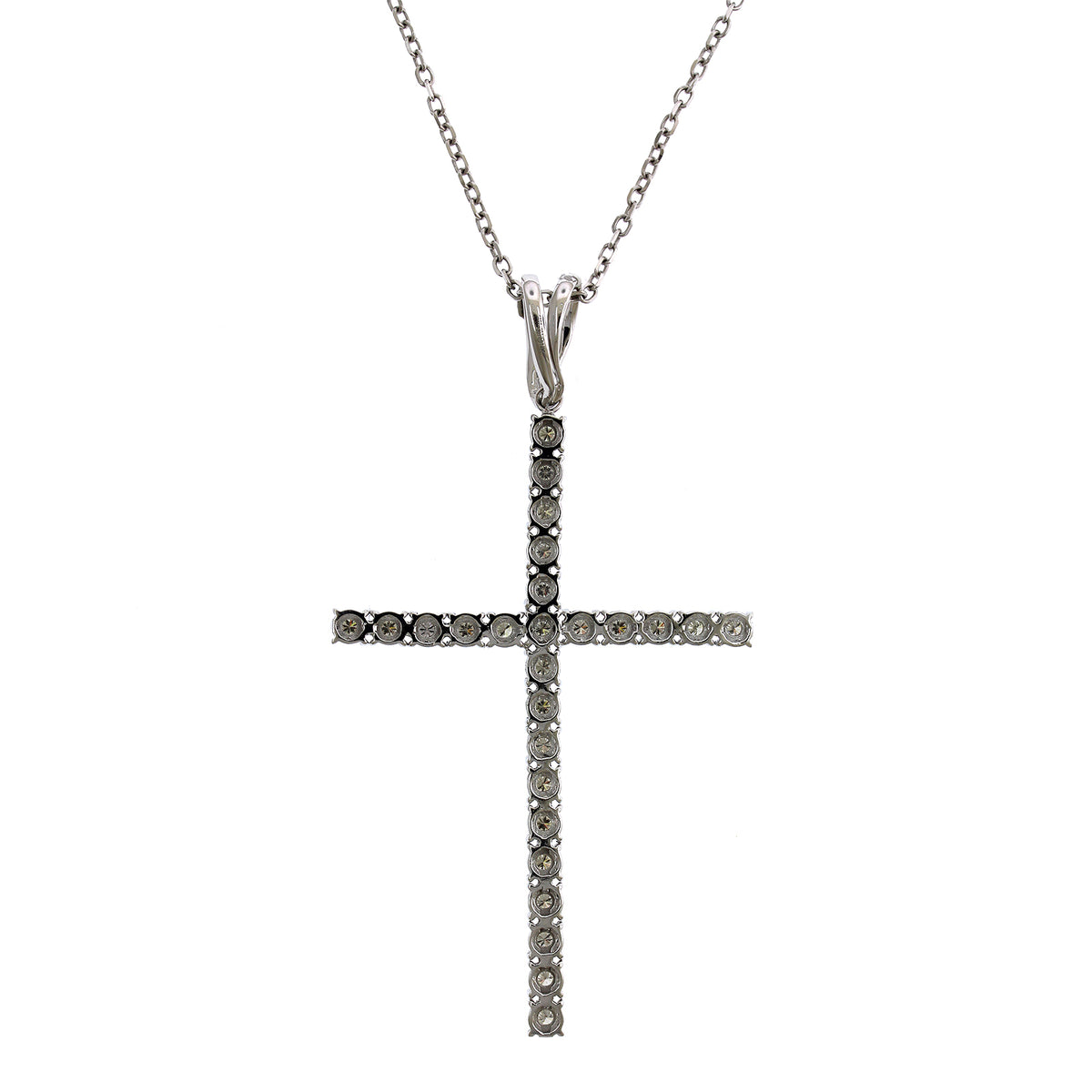14K White Gold Slim Diamond Cross Necklace