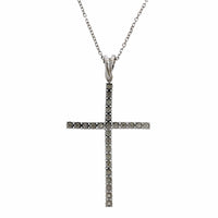 14K White Gold Slim Diamond Cross Necklace