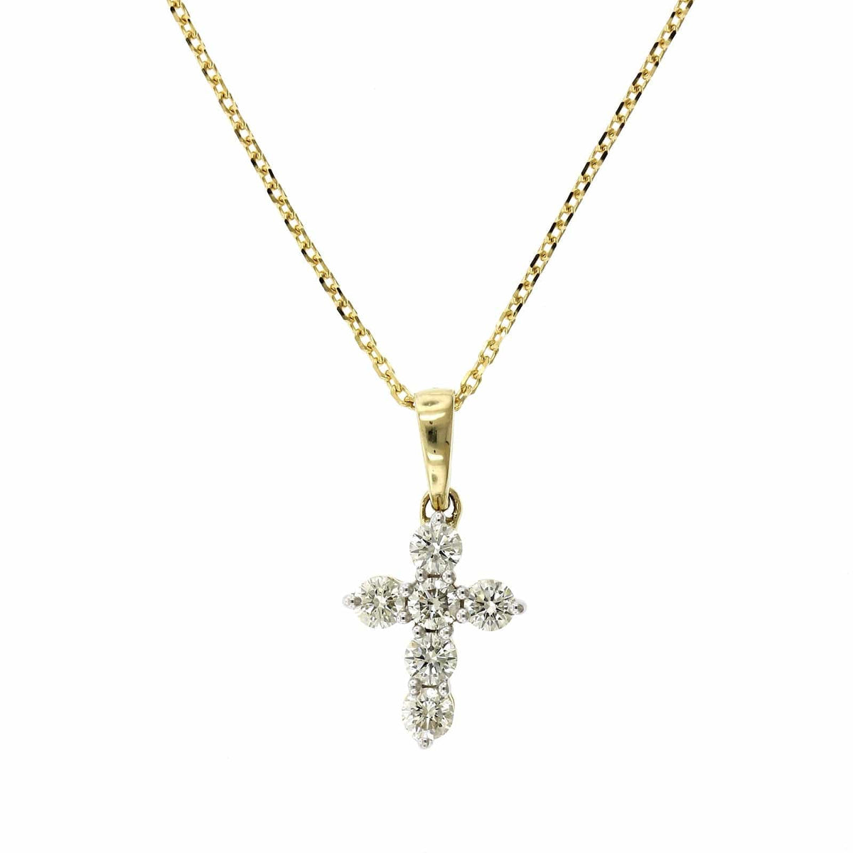 14K Yellow Gold Small Diamond Cross Necklace, 14k yellow gold, Long's Jewelers
