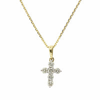 14K Yellow Gold Small Diamond Cross Necklace, 14k yellow gold, Long's Jewelers