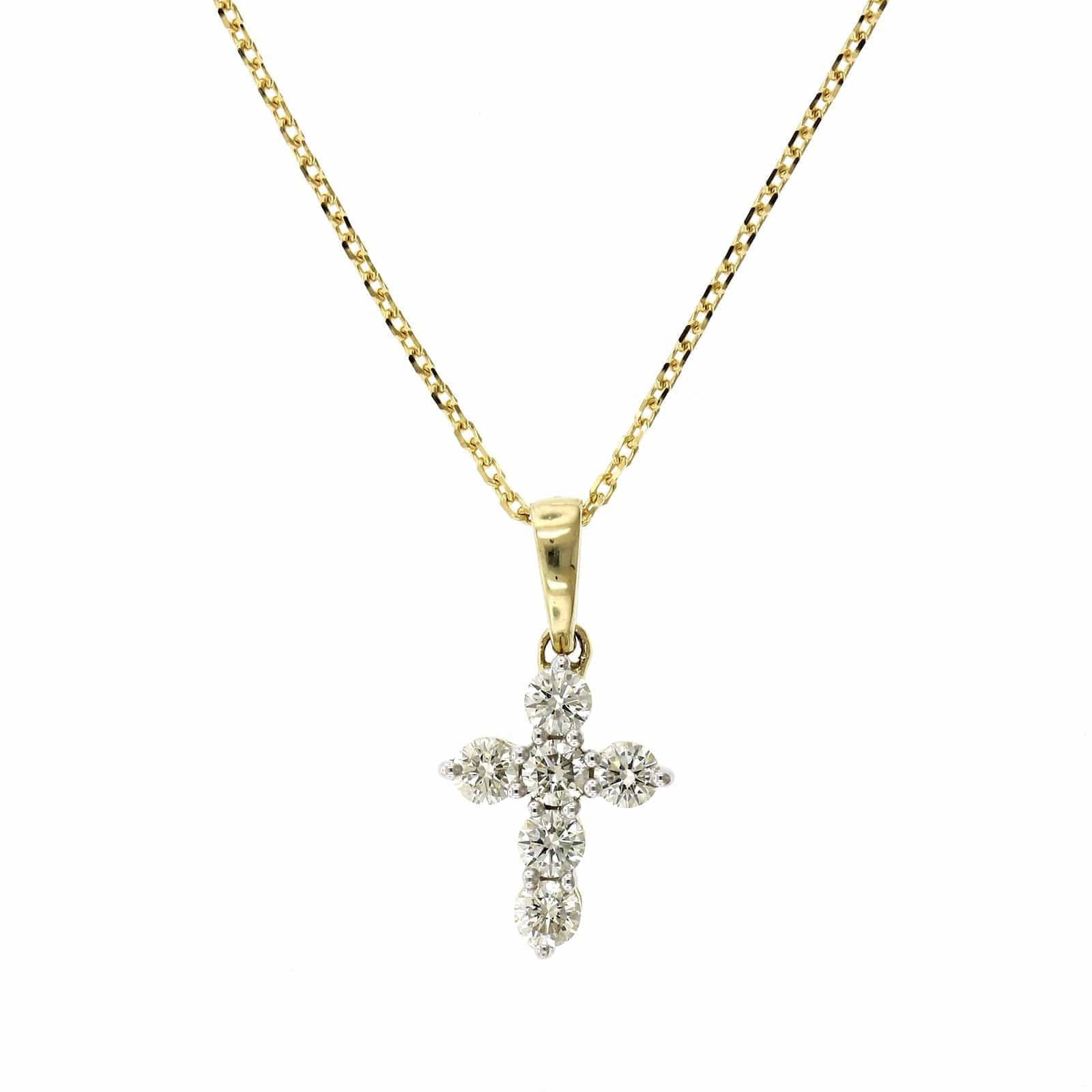 14K Yellow Gold Small Diamond Cross Necklace, 14k yellow gold, Long's Jewelers