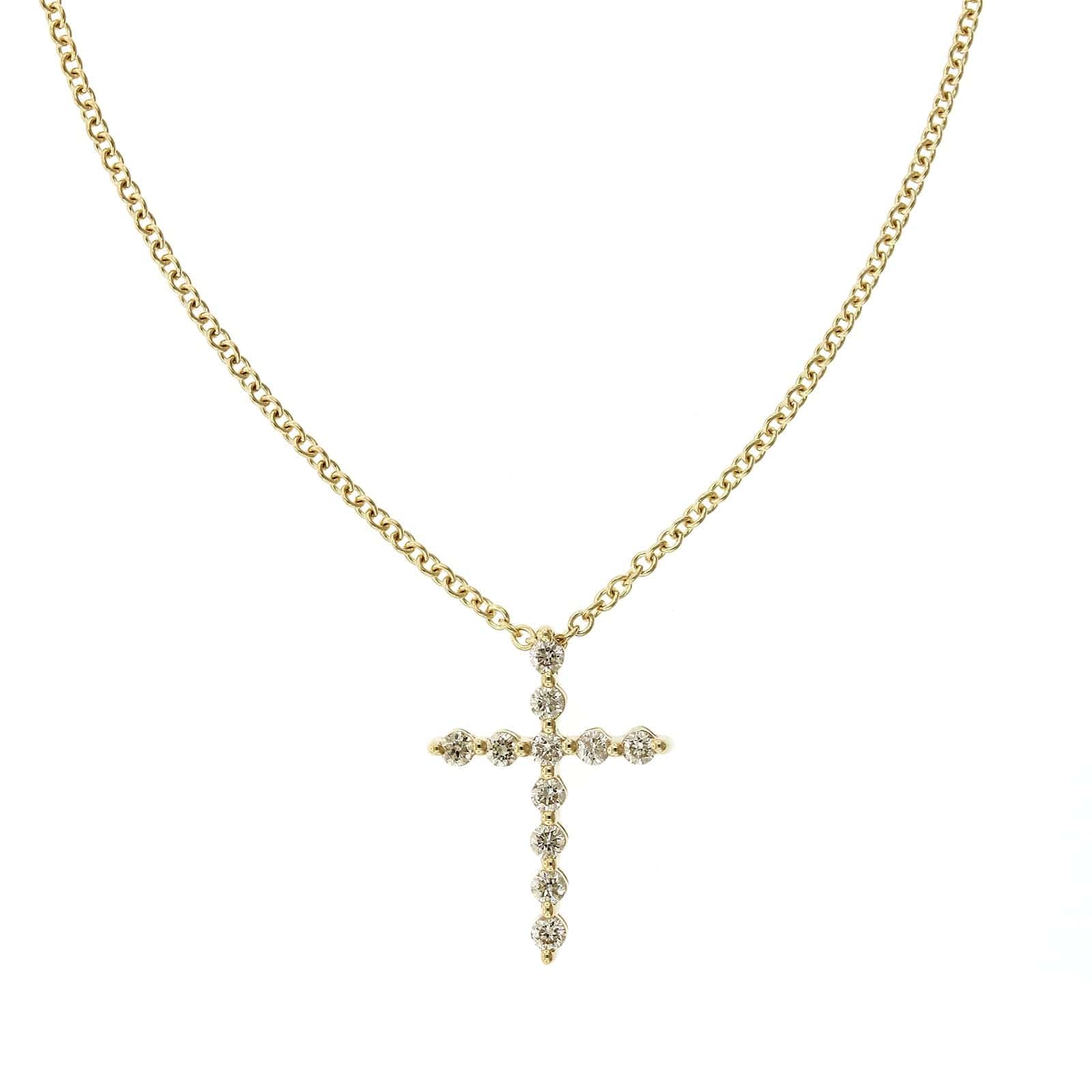 14K Yellow Gold Single Prong Diamond Cross Necklace, 14k yellow gold, Long's Jewelers