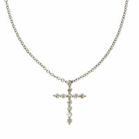 14K White Gold Single Prong Diamond Cross Necklace, 14k white gold, Long's Jewelers