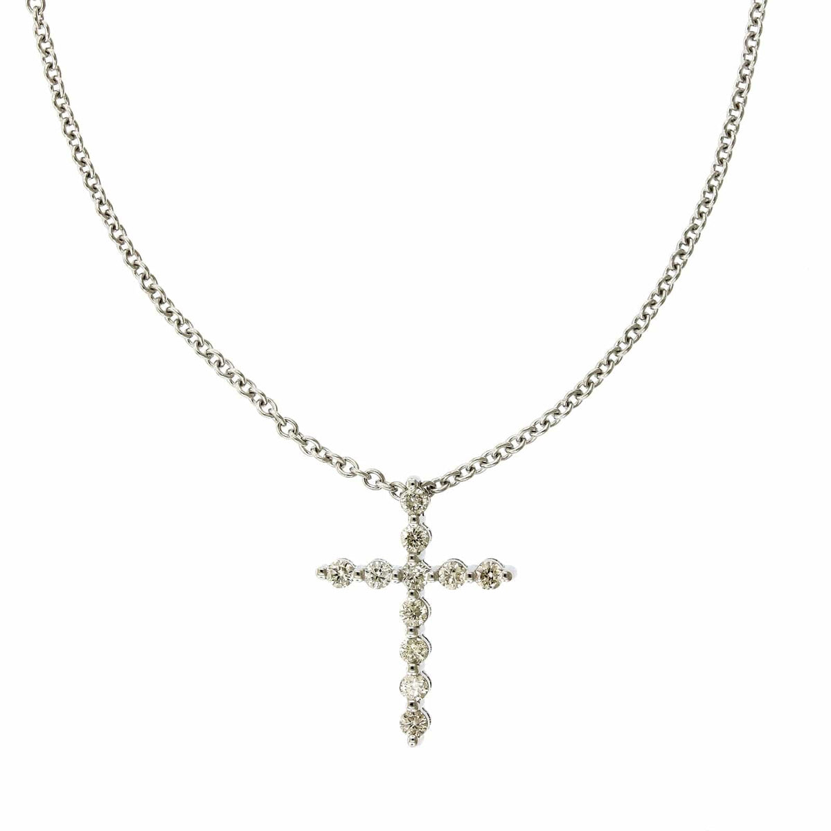 14K White Gold Single Prong Diamond Cross Necklace, 14k white gold, Long's Jewelers