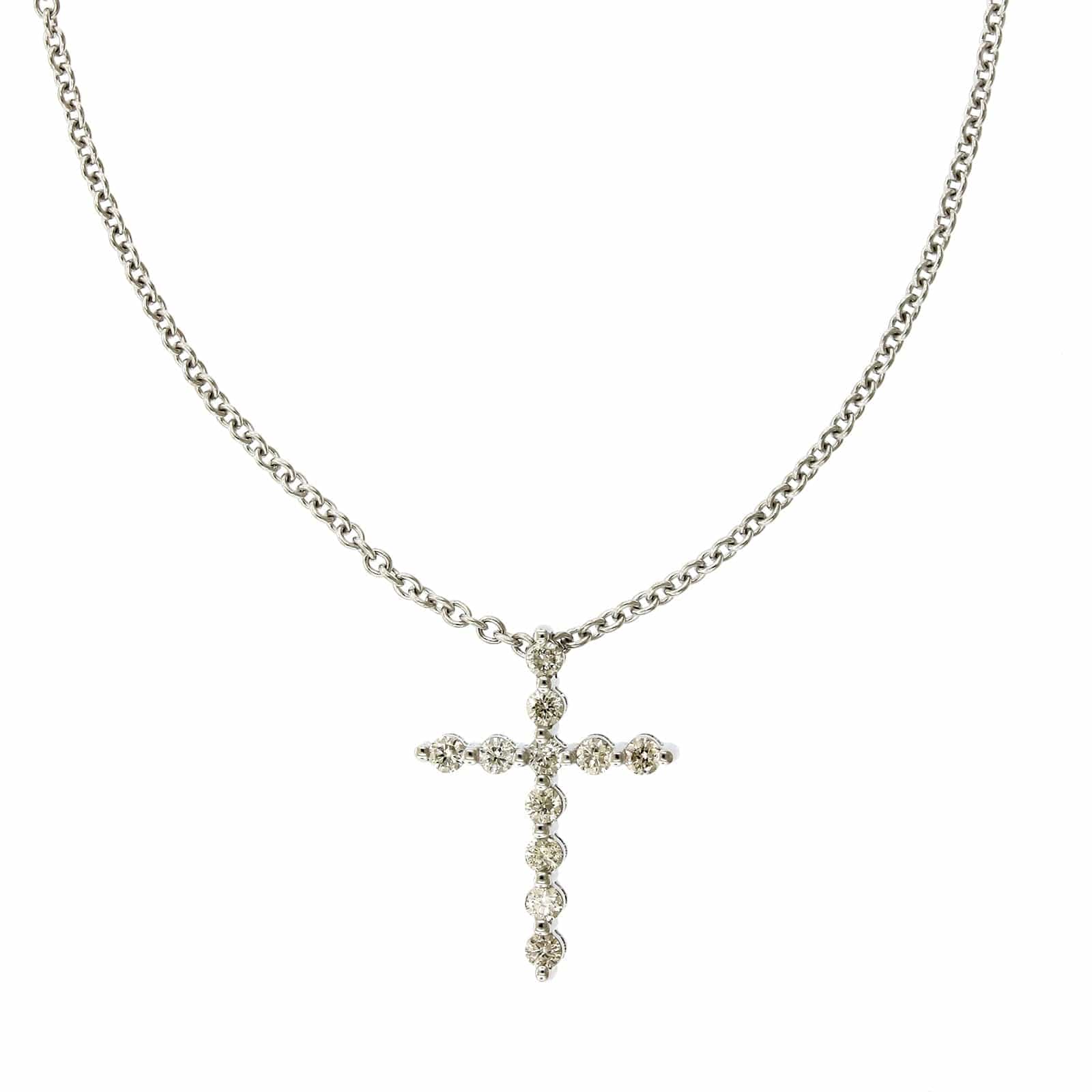 14K White Gold Single Prong Diamond Cross Necklace, 14k white gold, Long's Jewelers