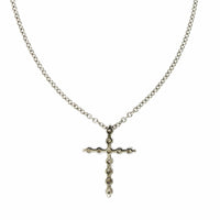 14K White Gold Single Prong Diamond Cross Necklace, 14k white gold, Long's Jewelers