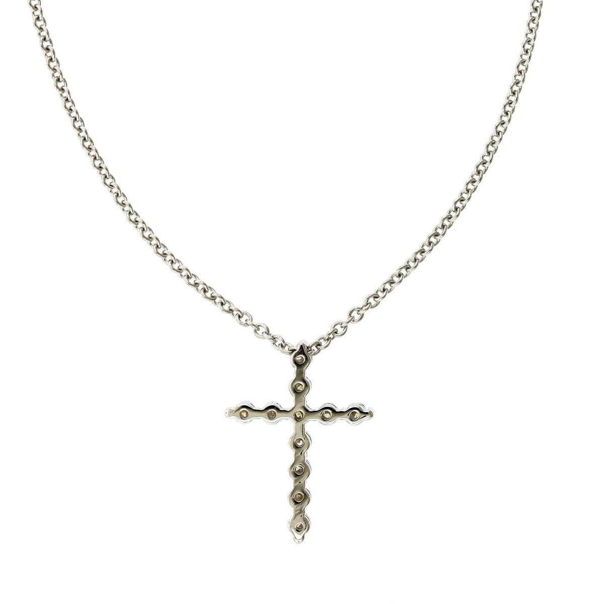 14K White Gold Single Prong Diamond Cross Necklace, 14k white gold, Long's Jewelers