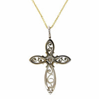 18K Two-Tone Diamond Cross Pendant, 18k yellow and white gold, Long's Jewelers