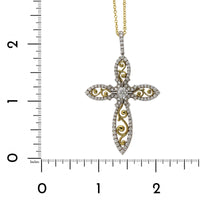 18K Two-Tone Diamond Cross Pendant, 18k yellow and white gold, Long's Jewelers