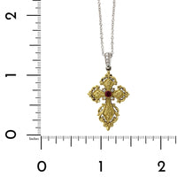 18K Two-Tone Reversible Diamond Ruby Cross Necklace, 18k yellow and white gold, Long's Jewelers