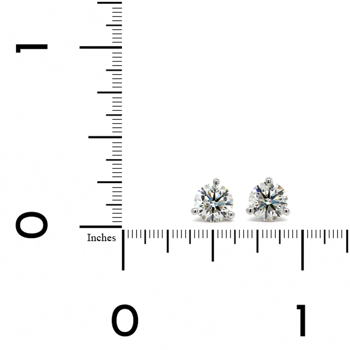 18K White Gold 3 Prong Diamond Stud Earrings