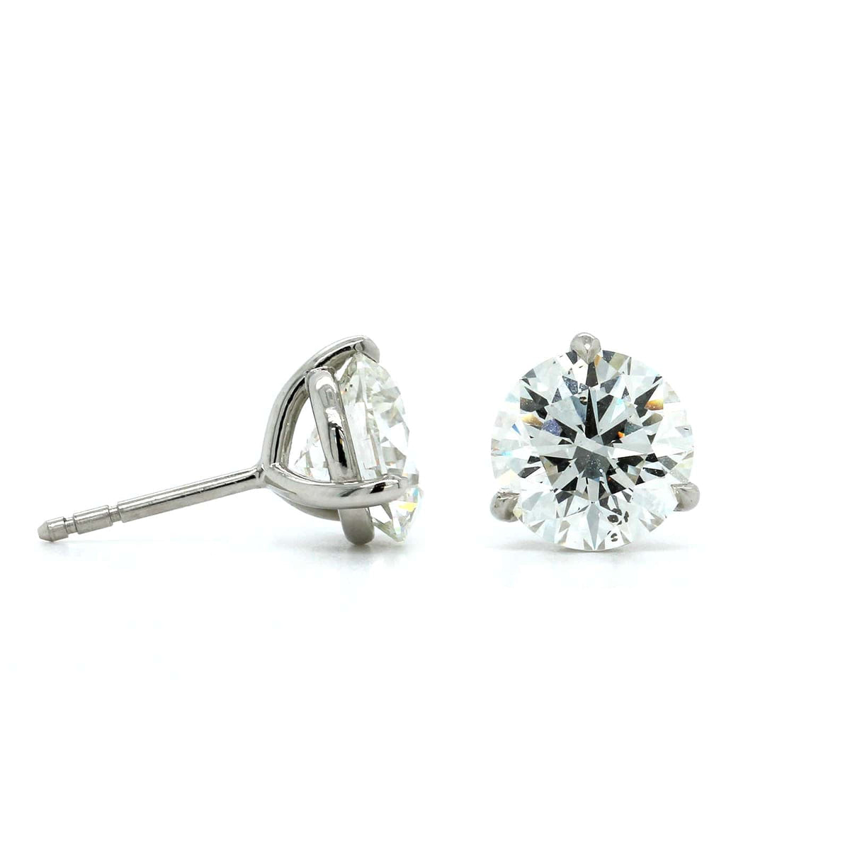 Platinum 3 Prong Diamond Stud Earrings